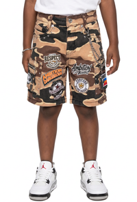 Elite Premium Denim – A12 Patch-Work Embellished Denim Shorts Army Camo