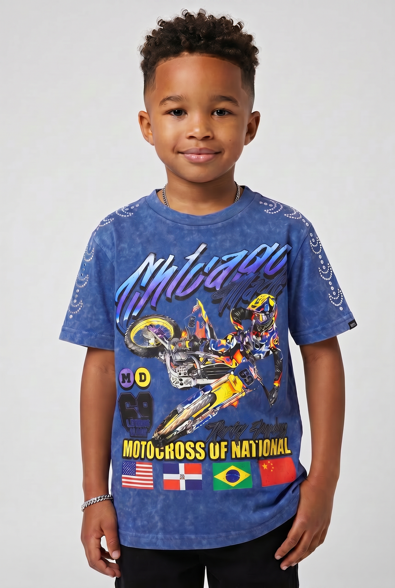 Elite Premium Denim Motocross Premium Embellished Kids Tee