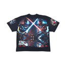 Stray Acid Washed Digital Print Metal Stud Trim T-Shirt – Black