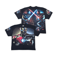 Stray Acid Washed Digital Print Metal Stud Trim T-Shirt – Black