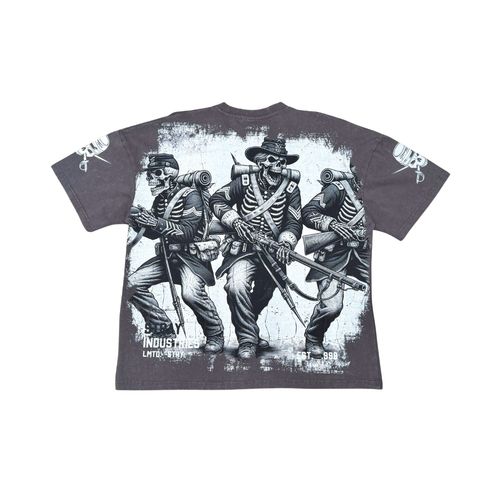 Stray Acid Washed Digital Print Metal Stud Trim T-Shirt – Charcoal