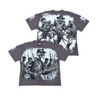 Stray Acid Washed Digital Print Metal Stud Trim T-Shirt – Charcoal