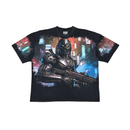 Stray Acid Washed Digital Print Metal Stud Trim T-Shirt – Black