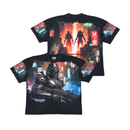 Stray Acid Washed Digital Print Metal Stud Trim T-Shirt – Black