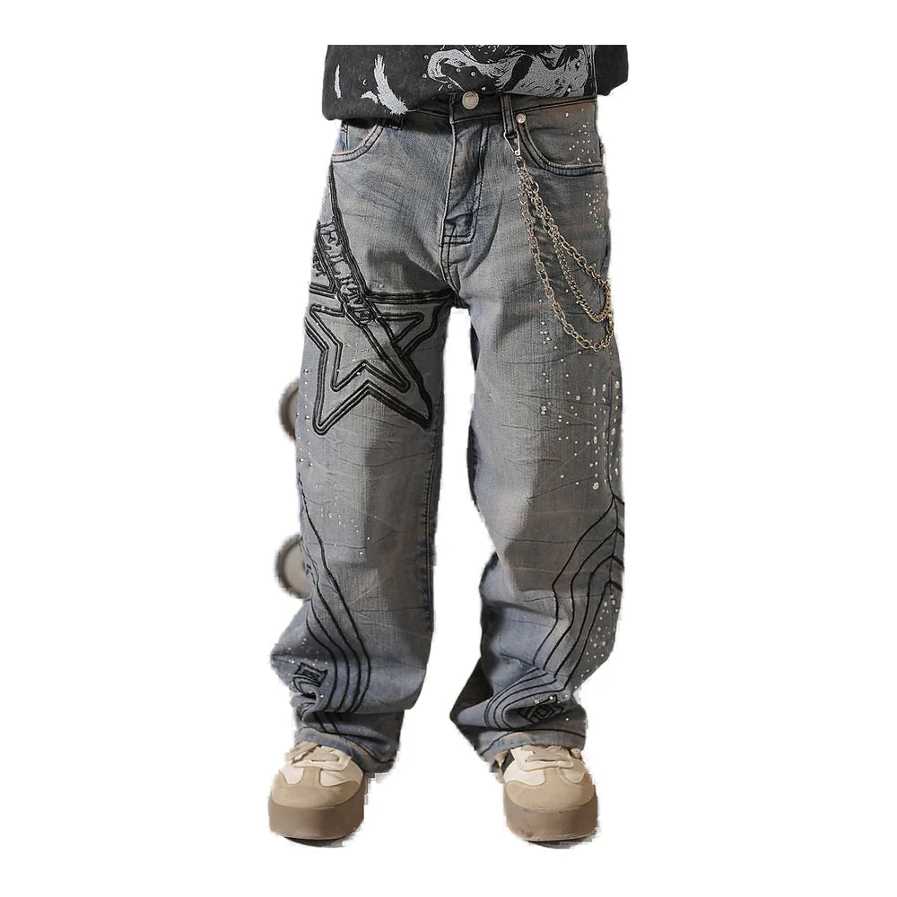 Elite Premium Youth Star Graphic Denim Jeans – Streetwear Statement Fit