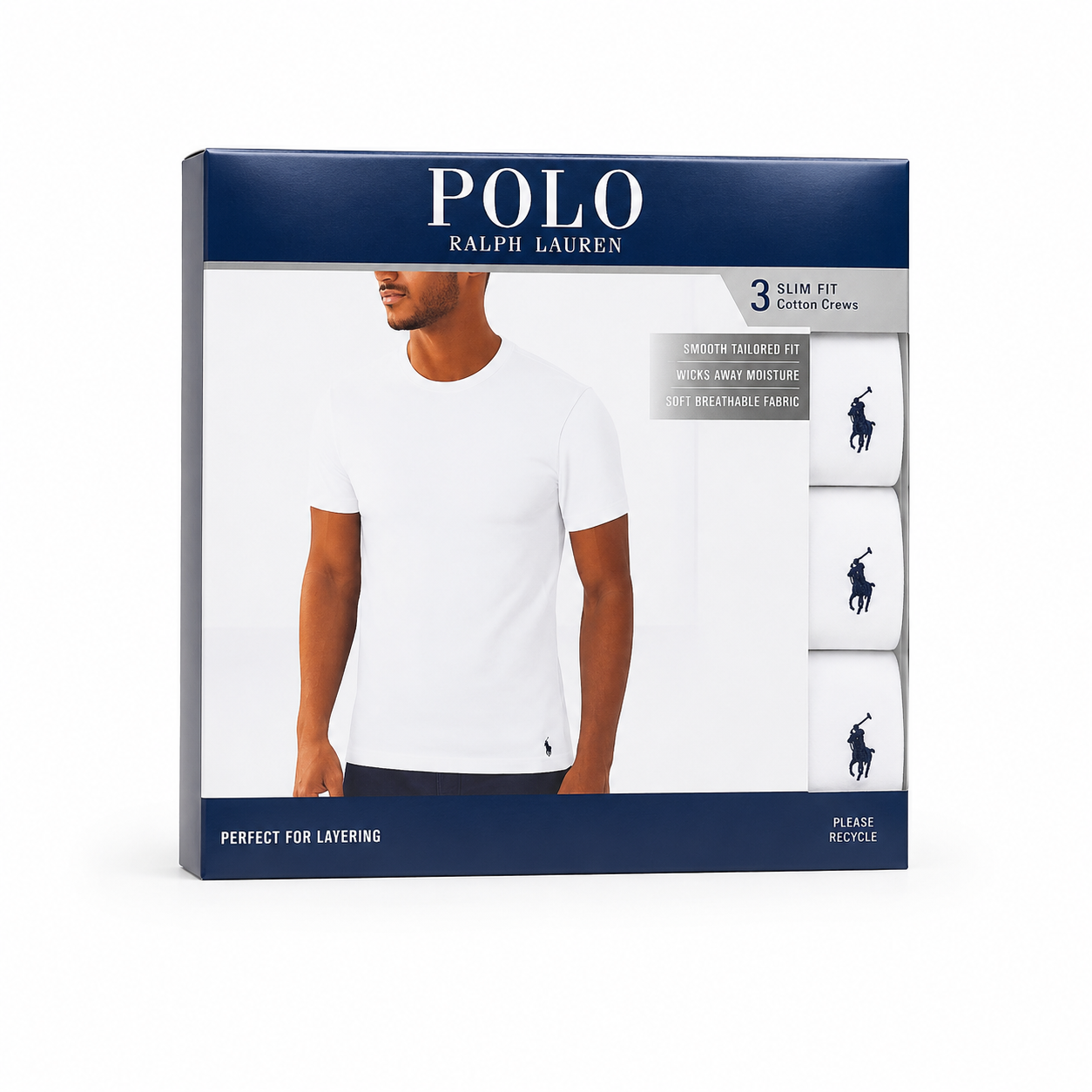 Polo Ralph Lauren Men's White Slim Fit Crew-Neck Pack of 3 T-Shirts – Classic Casual Essentials