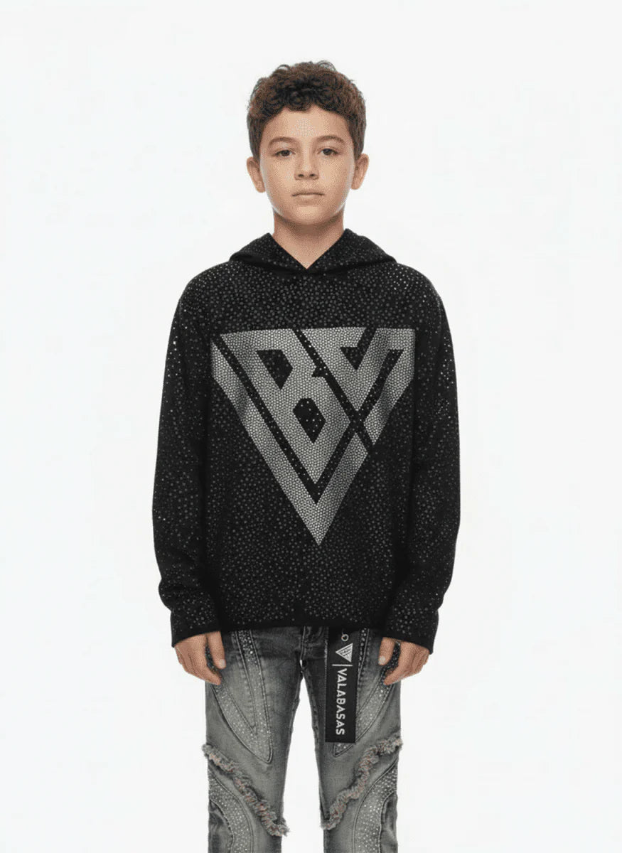 VALABASAS KIDS POPPIN RHINESTONE PULLOVER BLACK