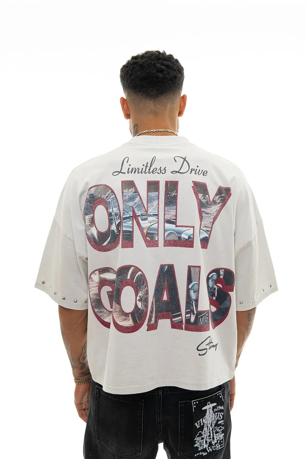 Stray “No Limits Only Goals” Rhinestone Graphic T-Shirt – Premium Statement Tee