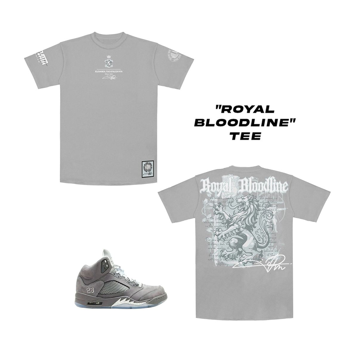 PREMIUM MILANO Royal Bloodline Crew Neck T-Shirt Gray