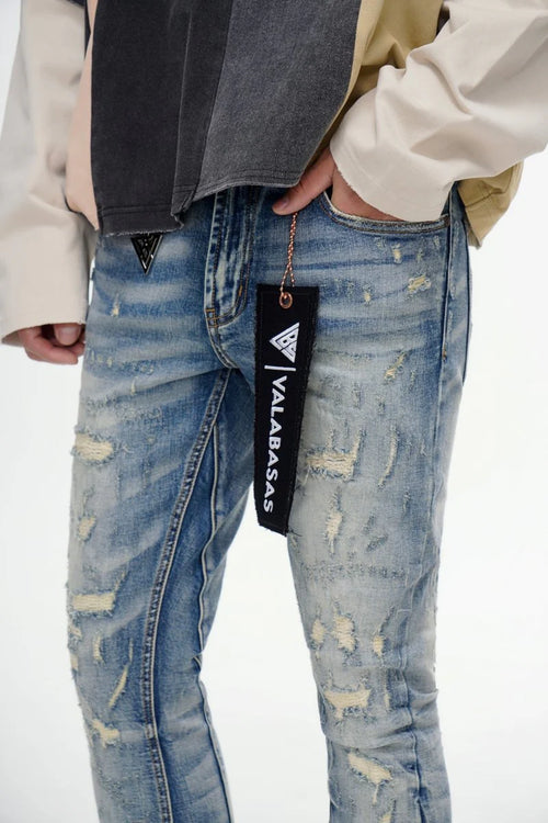 VALABASAS Bald Stacked Flare Jeans – Vintage Blue