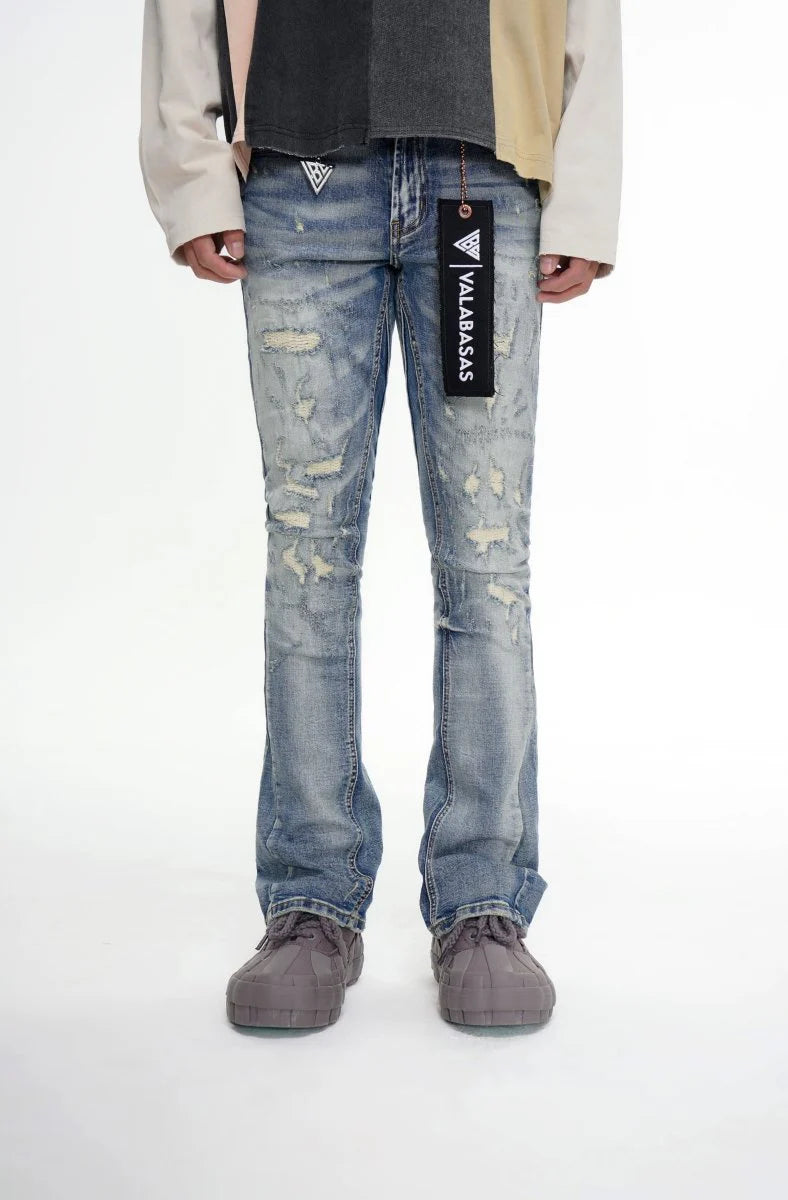 VALABASAS Bald Stacked Flare Jeans – Vintage Blue
