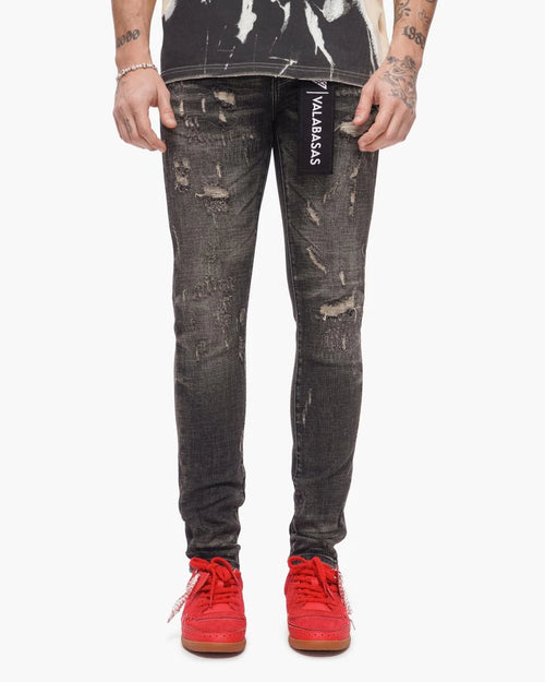 VALABASAS Collage Skinny Denim Grey Vintage Wash