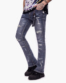 VALABASAS Provide Stacked Dark Blue Wash Jeans – Distressed Denim with Embellished Detail